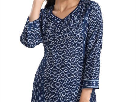 Snehal Creations Bright Indigo Summer Cool Printed Short Kurti Tunic Fashion