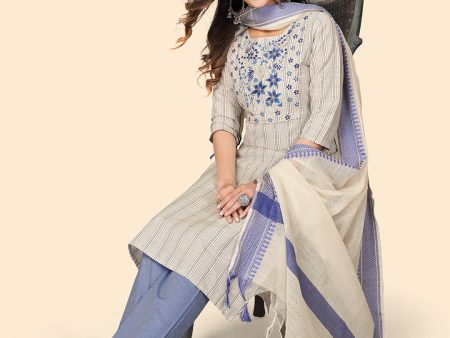 NOZ2TOZ Women s Print & Embroidered Straight Cotton White Stitched Kurta Pant With Dupatta Sale