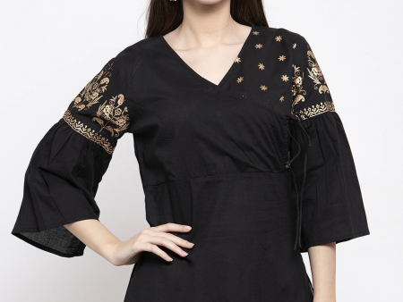 Wahe-NOOR Women s Black Solid Angrakha Tunic For Cheap