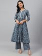 Janasya Women s Grey Cotton Floral Print Kurta With Palazzo Online