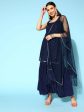 Ahalyaa Women Navy Blue Colour Crepe Foil Printed Kurta Sharara Set With Dupatta Sale