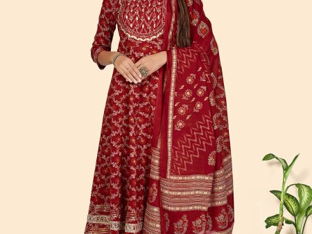 NOZ2TOZ Women s Red Anarkali Kurta & Pant With Dupatta- (3pcs set) on Sale