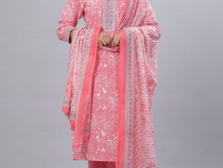 Juniper Women s Pink Color Cotton Printed Straight Kurta Pant Dupatta Set Sale