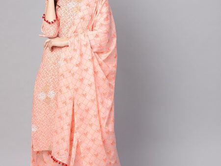 NOZ2TOZ Baby Pink Printed 3 4Th Sleeve Cotton Kurta With Patiala And Dupatta Discount