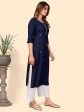 NOZ2TOZ Women s Sequience & Hand Work Straight Viscose Navy Blue Stitched Kurta Supply