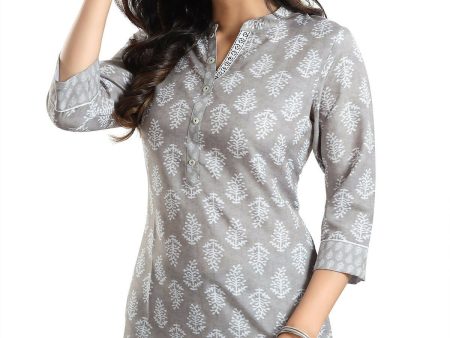 Snehal Creations Gracious Gray Rayon Short Kurti Tunic Top Discount