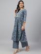 Janasya Women s Grey Cotton Floral Print Kurta With Palazzo Online