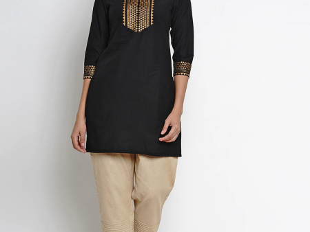 Wahe-NOOR Women s Black & Gold-Toned Solid Tunic For Sale