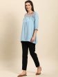 Janasya Women s Light Blue Rayon Slub Embroidered Regular Tunic Discount