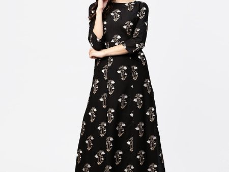 NOZ2TOZ Black Printed 3 4Th Sleeve Cotton Kurta With Printed Skirt Sale