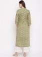 NOZ2TOZ Women s Printed, Lace Work Straight Cotton Parrot Green Kurti Online now