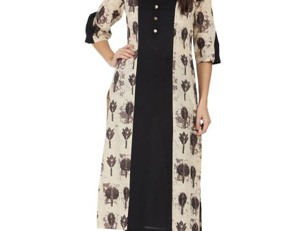 NOZ2TOZ Black & Beige Printed 3 4Th Sleeve Cotton A-Line Kurta For Discount