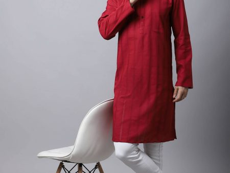 Even Apparels Maroon Pure Cotton Men s Kurta With Band Collar Fashion