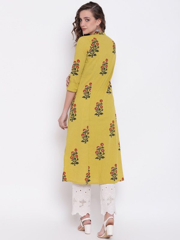 Wahe-NOOR Women s Lemon Yellow Straight Cotton Kurta Online Hot Sale