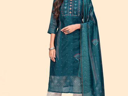 NOZ2TOZ Women s Sequience & Embroidered Straight Chanderi Teal Blue Stitched Kurta With Dupatta Cheap