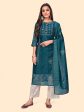 NOZ2TOZ Women s Sequience & Embroidered Straight Chanderi Teal Blue Stitched Kurta With Dupatta Cheap