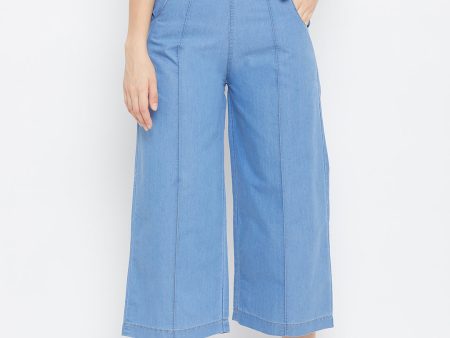 Wahe-NOOR Women s Light Blue Belted Denim Trouser Cheap