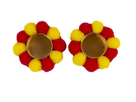 Kundan HandiKrafts Designer Floating Multi Coloured Pom Pom Candle Holders Fashion