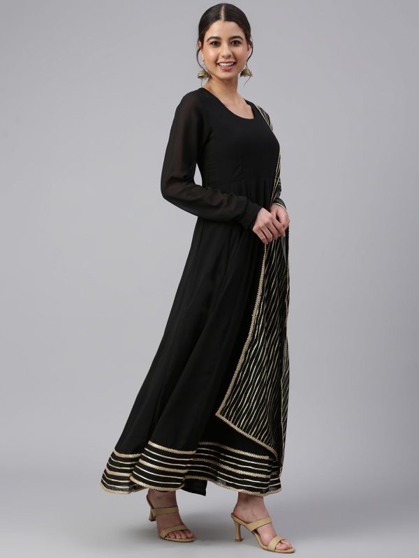 Janasya Women s Black Georgette Solid Kurta With Dupatta Online Hot Sale