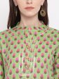 NOZ2TOZ Women s Printed, Lace Work Straight Cotton Parrot Green Kurti Online now