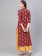 NOZ2TOZ Berry Red & Mustard Yellow Gold Printed Kurta Set With Skirt For Discount