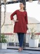 Kaajh Maroon Printed Shirt Style Cotton Tunic on Sale