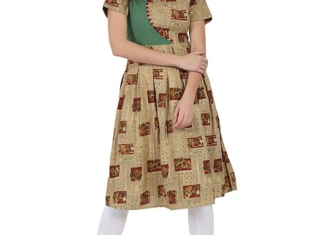 NOZ2TOZ Beige Printed Half Sleeve Rayon Anarkali Kurta Discount