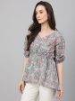 Janasya Women s Aqua Blue Cotton Floral Print Peplum Top Discount