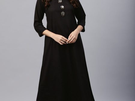 NOZ2TOZ Black Round Neck Kurta With Frond Emblishment And Palazzo Online Hot Sale