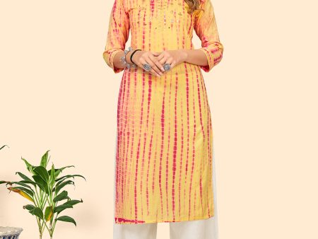 NOZ2TOZ Women s Tie & Dye Print & Gota Work Straight Cotton Yellow Stitched Kurta Supply