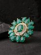 Priyaasi Designer Emerald Stone Studded Gold Plated Green Floral Design Stylish Adjustable Ring For Women And Girls Hot on Sale