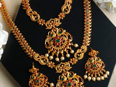 Priyaasi Women Traditional Gold Plated Real Kemp Peacock Jewelley Set For Sale