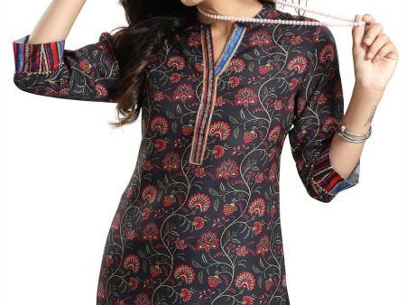 Snehal Creations Blissful Black Rayon Short Kurti Tunic Top For Cheap