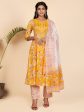 NOZ2TOZ Women Yellow Floral Printed Anarkali Kurta With Pants & Dupatta (3 Pc Set) Cheap