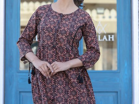 Kaajh Coffee Brown Cotton Shirt Style Tunic Online now