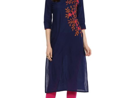 Wahe-NOOR Women s Coral Blue Ajrakh Hand Block Cotton Printed Floral Kurta For Sale