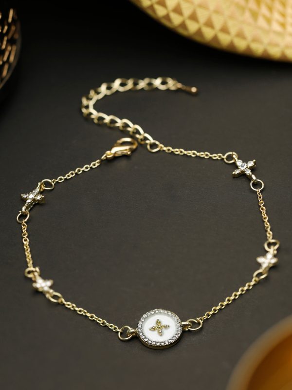 Priyaasi Women White American Diamond Gold Plated Star Link Bracelet For Sale