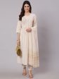 NOZ2TOZ Women White & Gold Sequence Yoke Kurta With Trouser And Dupatta Online Hot Sale