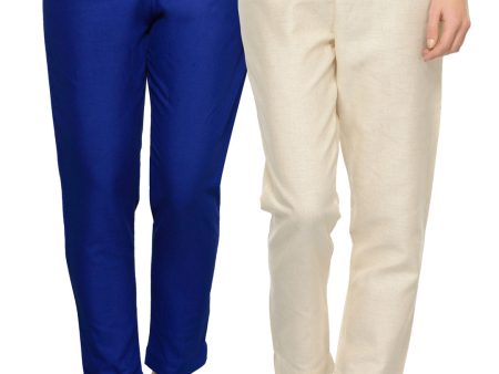 NOZ2TOZ Women s Pack Of Two Mid-Rise Trousers In Off-White And Blue Online