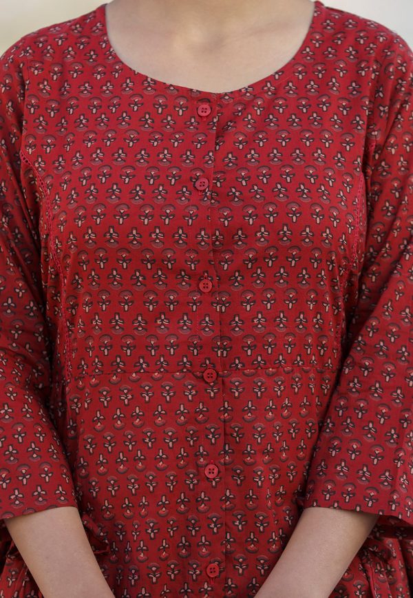 Kaajh Maroon Printed Shirt Style Cotton Tunic on Sale