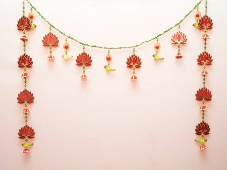 Kundan HandiKrafts Lotus Thoranna Red With Side Hanging Sale