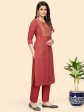 NOZ2TOZ Women s Print & Embroidered Straight Cotton Coral Stitched Kurta Pant With Dupatta Fashion