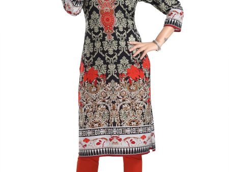 Snehal Creations Deep Black Designer Digital Print Cotton Slub Fabric Long Kurti Tunic Discount