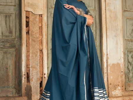 Pomcha Jaipur Berry Spary Cotton Blue Anarkali For Cheap