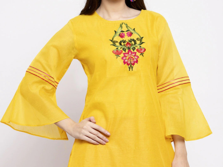 Wahe-NOOR Women s Yellow Embroidered Detail Tunic Supply