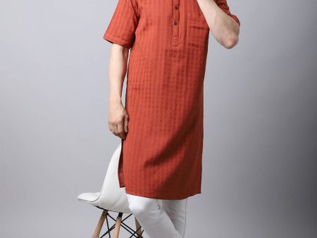 Even Apparels Red Pure Cotton Kurta With Band Collar Discount