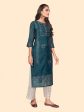 NOZ2TOZ Women s Sequience & Embroidered Straight Chanderi Teal Blue Stitched Kurta With Dupatta Cheap