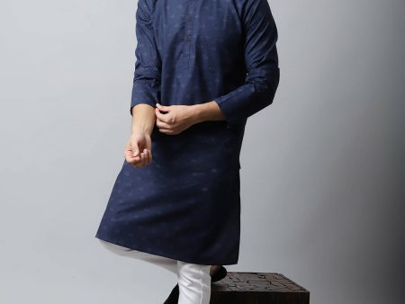 Even Apparels Navy blue Color Pure Cotton Men s Kurta With Band Collar (PRT1184-NVC) For Cheap