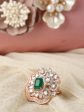 Priyaasi Designer Handcrafted CZ Studded Gold Plated Green And White Party Wear Ring For Women And Girls Online Sale