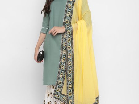 NOZ2TOZ Women s Solid, Sequence & Gotta Patti Straight Cotton Olive Green Kurta Sharara With Dupatta Cheap